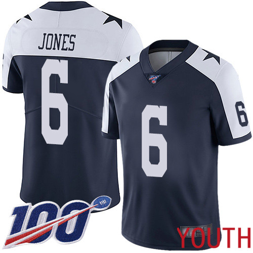 Youth Dallas Cowboys Limited Navy Blue Chris Jones Alternate #6 100th Season Vapor Untouchable Throwback NFL Jersey->youth nfl jersey->Youth Jersey